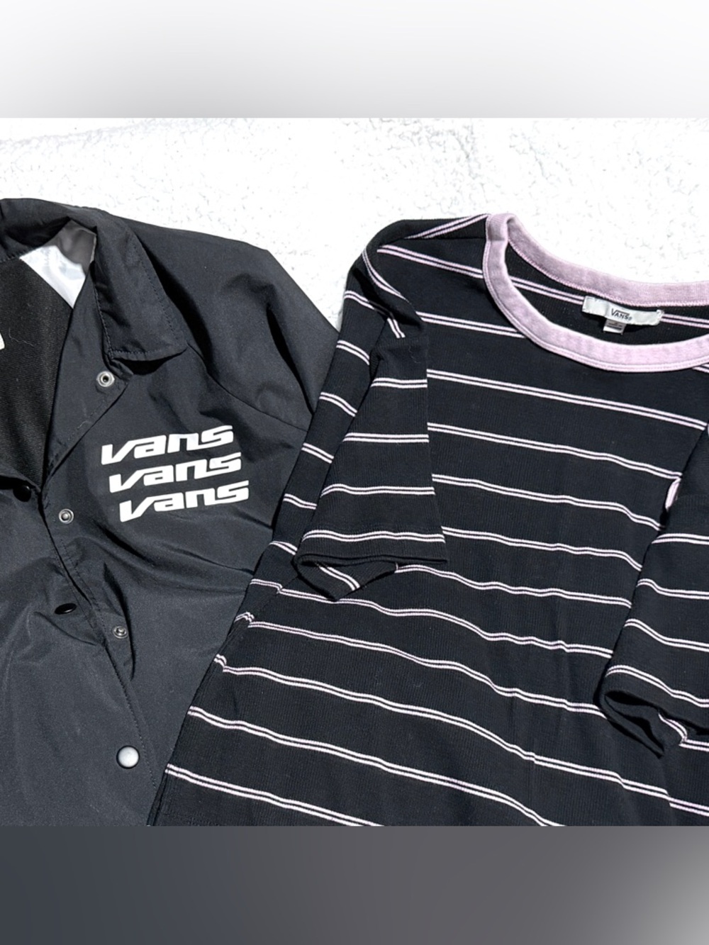 Vans Black Coach Jacket + Striped Tee Outfit Streetwear Bundle
